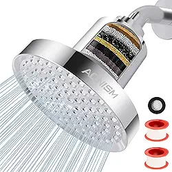 ACNISM Filtro Chuveiro Pure Shower - Chuveiro Fixo com Filtro Integrado 20 Estágios, Peça Única e Ângulo Ajustável - Remove Cloro, Suaviza Água Dura e Protege Cabelo/Pele (Prata, 6')