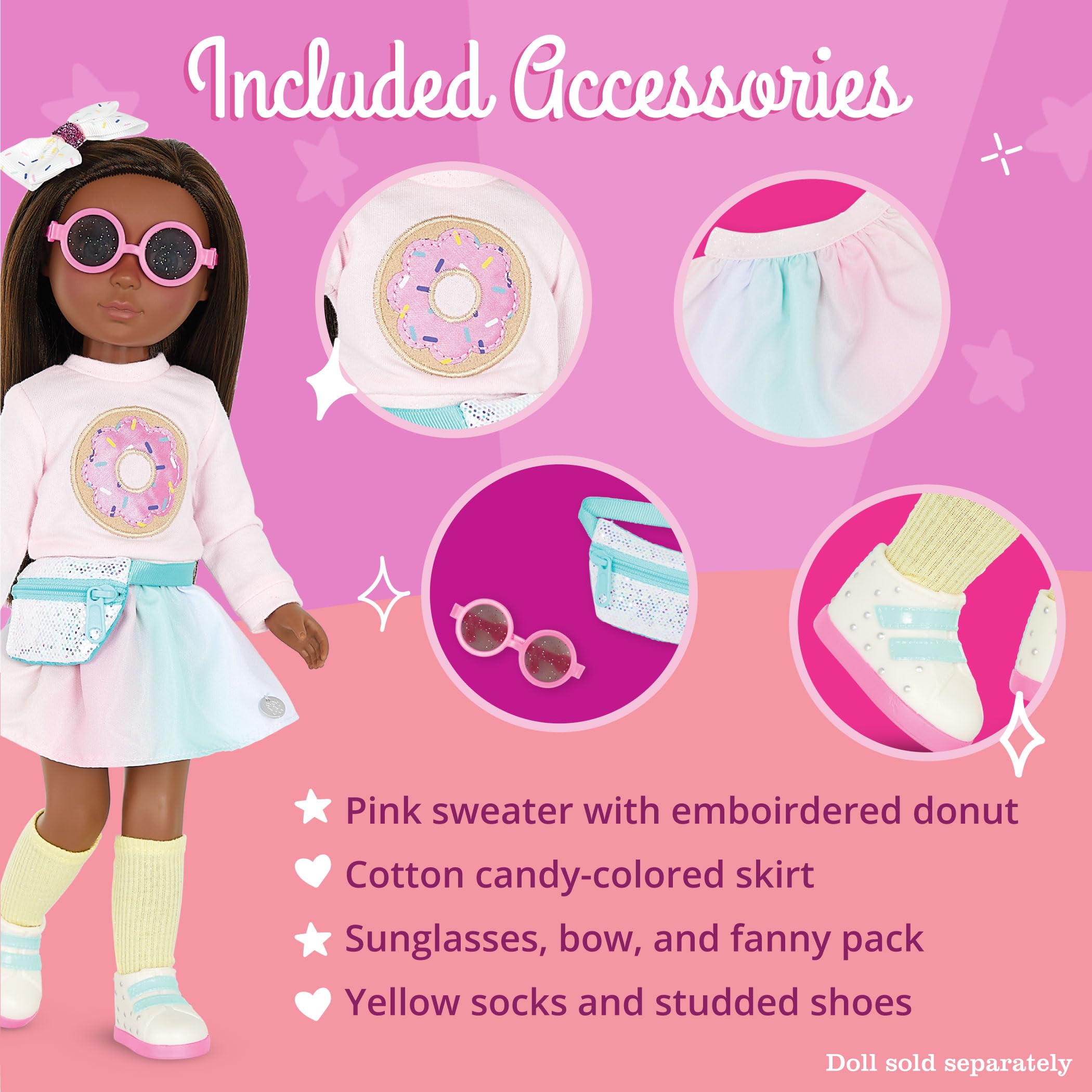 Glitter Girls Strój 14-calowy kolorowe ubrania dla lalek i okulary przeciwsłoneczne - różowy sweter, kirt, Fanny Pack & More - zabawki dla dzieci 3 lata + - słodkie sprośniki, jednokolorowe, GG50177Z,