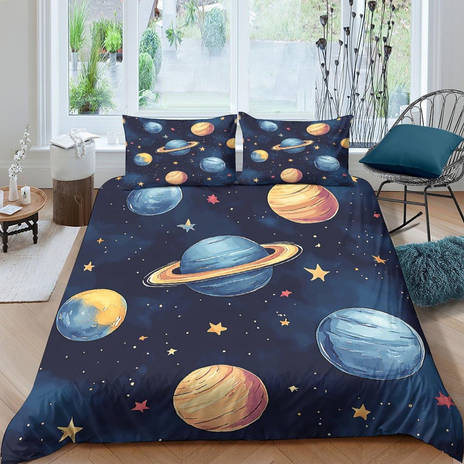 Ctjqhvkz Style-7 3D Printed Planet Galaxy Fitted Sheet Microfiber Soft Cosmic Nebula Mattress Cover For Bedroom Dorm Decoration Single（135X200cm）