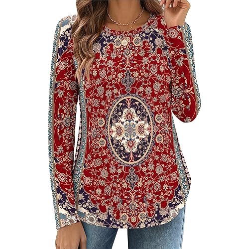 Zeagoo Long Sleeve Shirts for Women Crew Neck Casual Fall Fashion Blouses Basic Tunic Tops Dressy Work Clothes