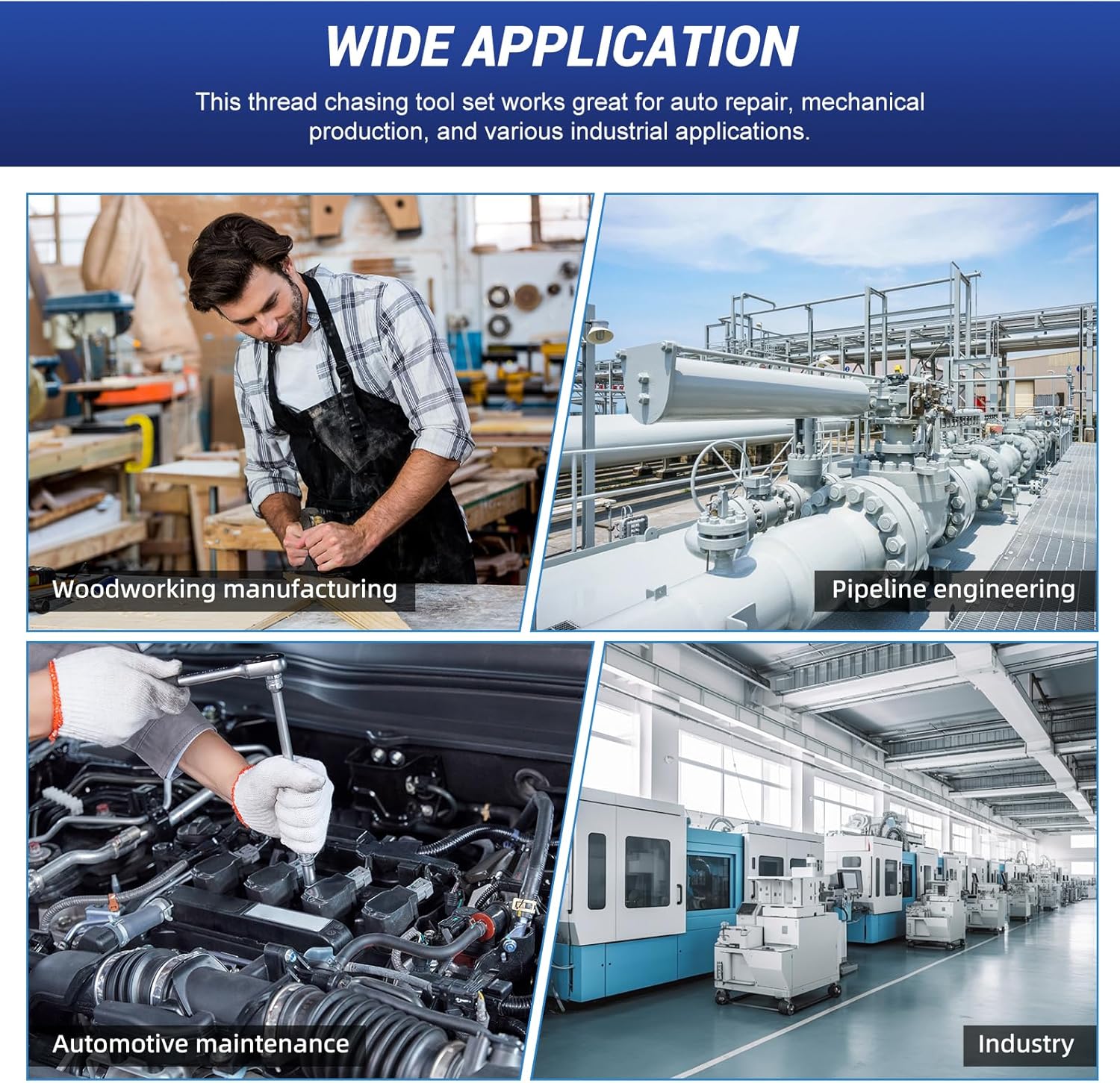 61-Piece Thread Repair Kit, Metric/UNC/SAE Thread Chaser Set with Taps, Dies, Files & Pitch Gauge, Rethreading Tool for Auto Mechanics, DIY - Rethread Damaged Screws, Bolts, Nuts