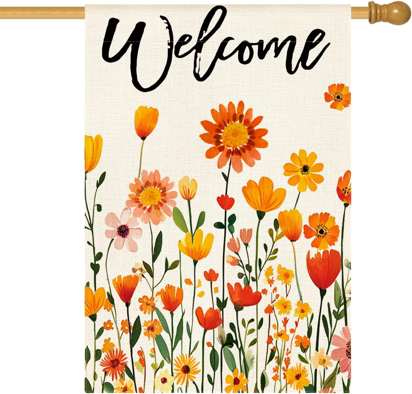 AVOIN colorlife Fall Flowers Welcome House Flag 28x40 Inch Double Sided, Seasonal Floral Autumn Rustic Harvest Yard Outdoor Decoration