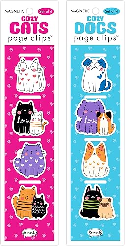 Re-marks Cozy Cats and Dogs - Marcadores magnéticos para página, 2 juegos de 4 clips de página, 8 clips en total