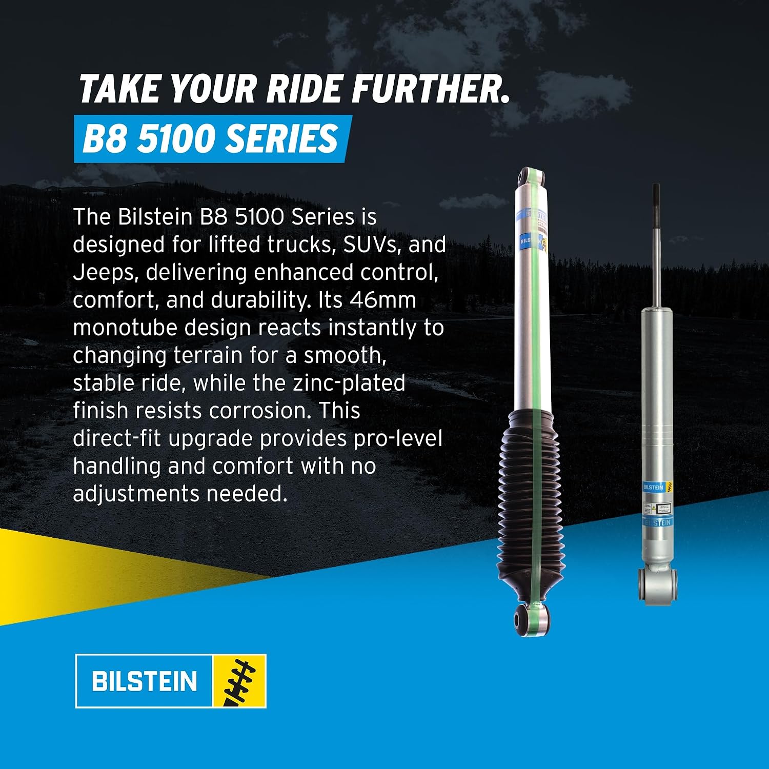 Bilstein Set of Front and Rear B8 5100 Series Shocks Compatible with 2009-2013 F150 4WD Provides 0-2.25" Front Lift and Requries 0-1" Rear Lift | Easy Installation