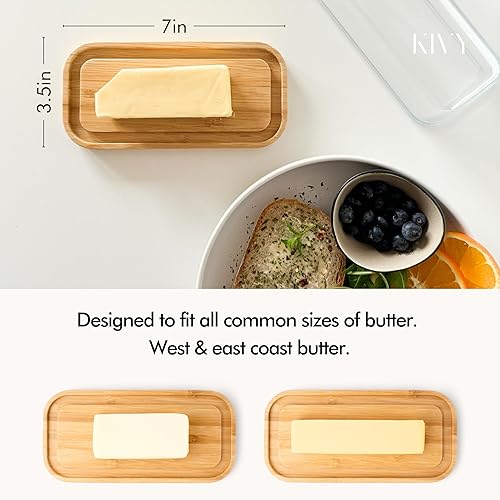 Miniatura 3 de Mantequera de vidrio KIVY con tapa hermética que mantiene la mantequilla suave - Para encimera y estante de la puerta del refrigerador - Bandeja