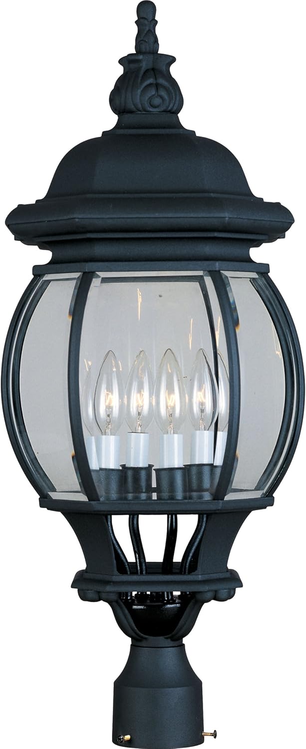 Maxim 1038BK Crown Hill LED Light Bulb Compatible Four Light Clear Glass Outdoor Pole/Post Lantern Light I 120 Watts I Black I Early American Style Light Fixture I