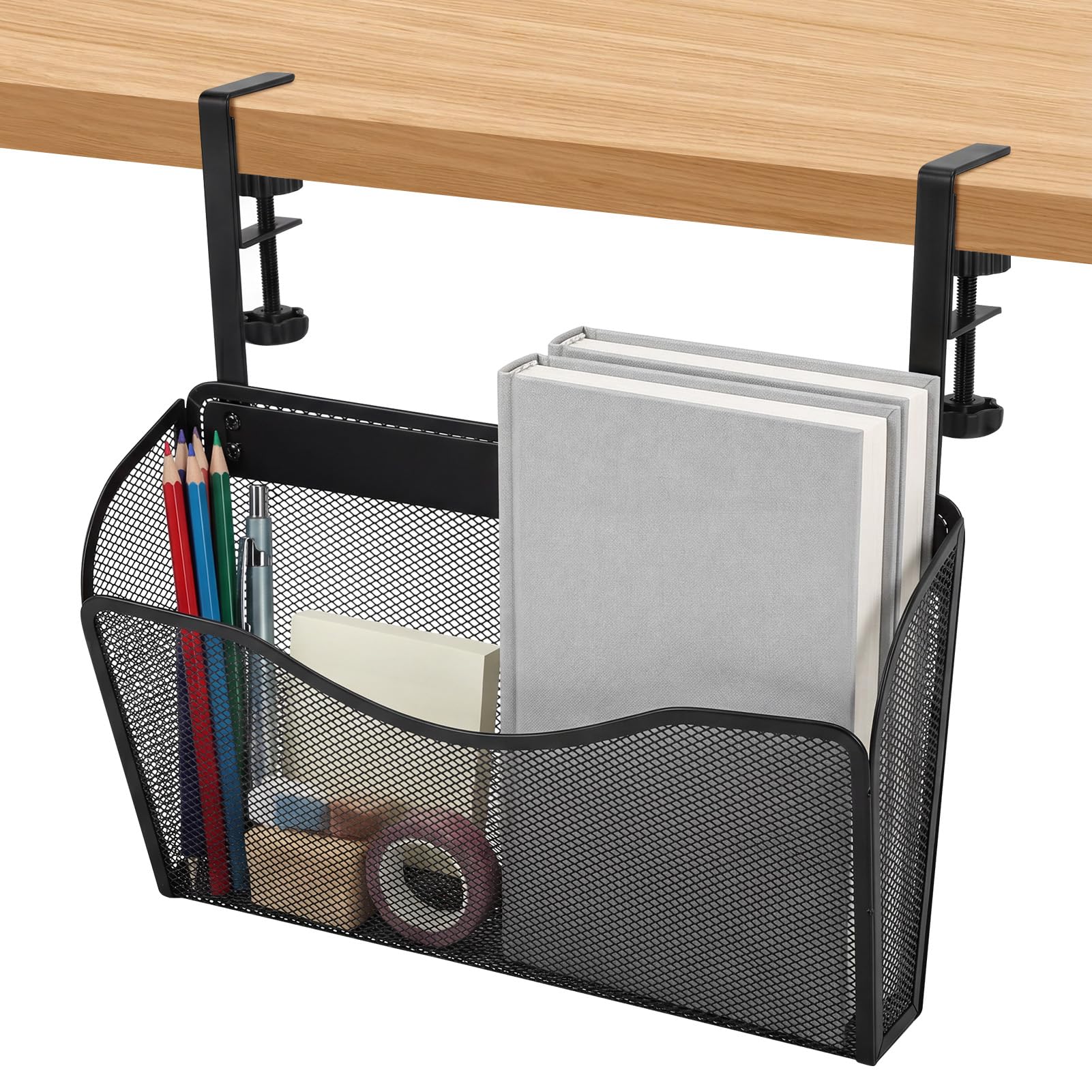 Gugxiom Desk Side Storage Organizer, Hanging Desk Organizer, No Drill Carbon Steel Under Storage Laptop Holder, Adjustable Document Shelf Desking Side Storage Organizer for Office Home