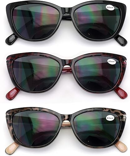 Miniatura 2 de 3 pares de lentes de sol de lectura bifocales para mujer, gafas de lectura de ojo de gato, vintage, leopardo, para lectura al aire libre