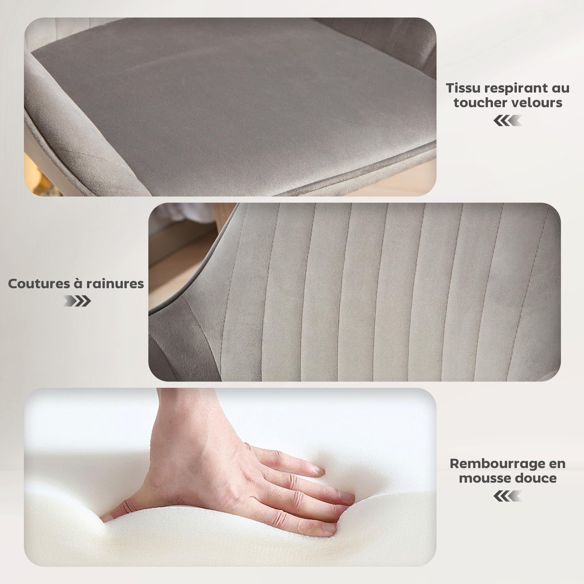 HOMCOM Lot de 2 Tabourets de Bar en Velours Dossier Repose-Pieds Gris