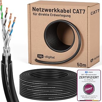 HB-DIGITAL 50m CAT 7 Outdoor Double Jacket Network Cable - Black