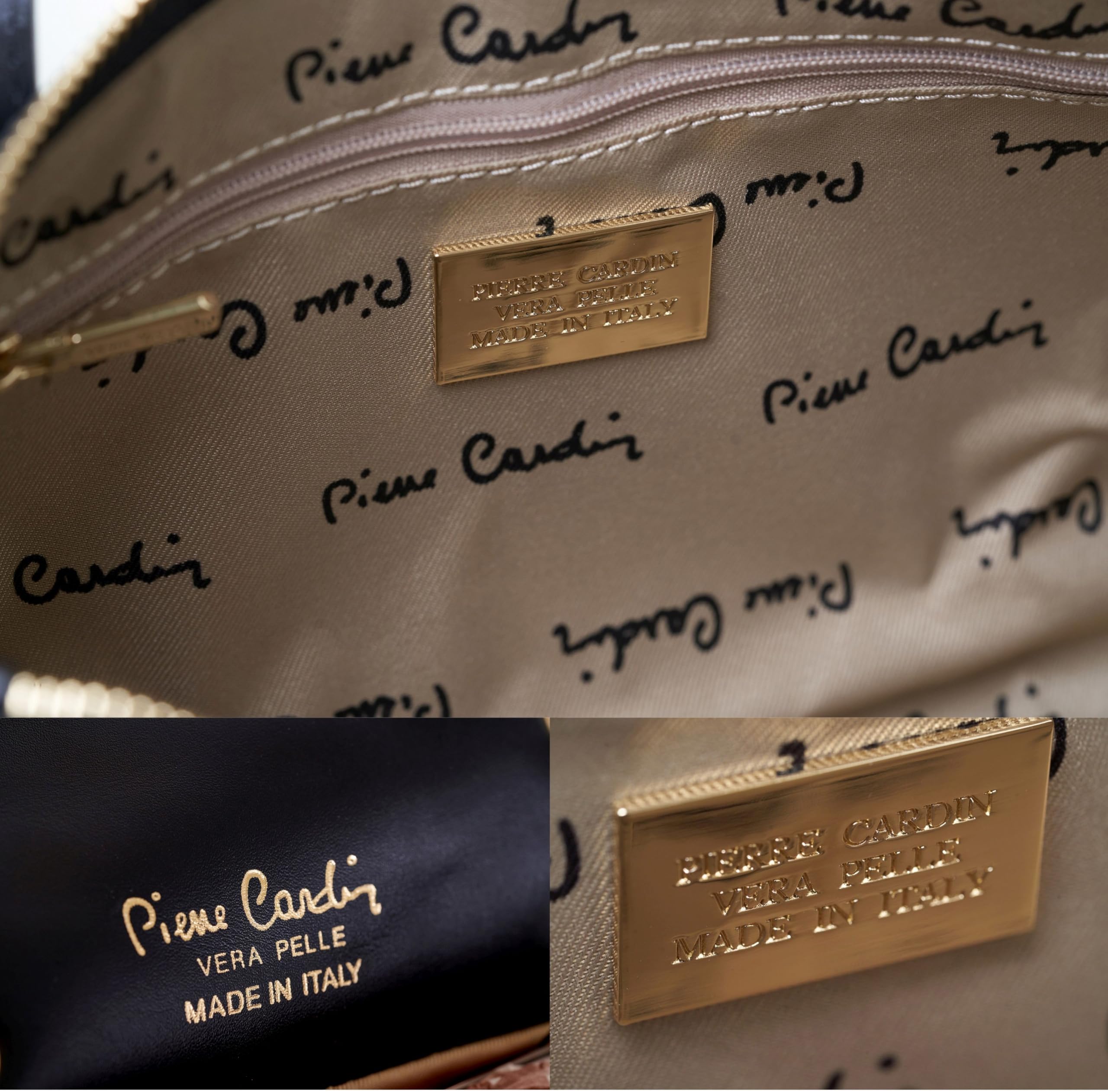 Pierre Cardin Bolso de mujer, piel auténtica, grande, Shopper, fabricado en Italia, de hombro, multifunción, elegante, bolso de mujer, bolso de hombro, multifunción, bolsos de mujer, de hombro