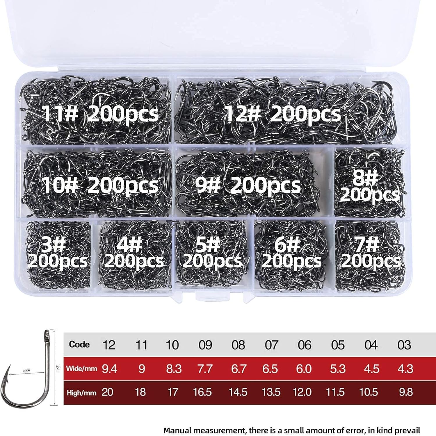 Vodyany 2000pcs Fishing Hooks for Worm,High Carbon Steel Fishing Hook Set for Saltwater and Freshwater,with 10 Sizes Fishing Hooks W/Portable Plastic Box,Fishing Hook with Barb Strong Sharp : Sports & Outdoors