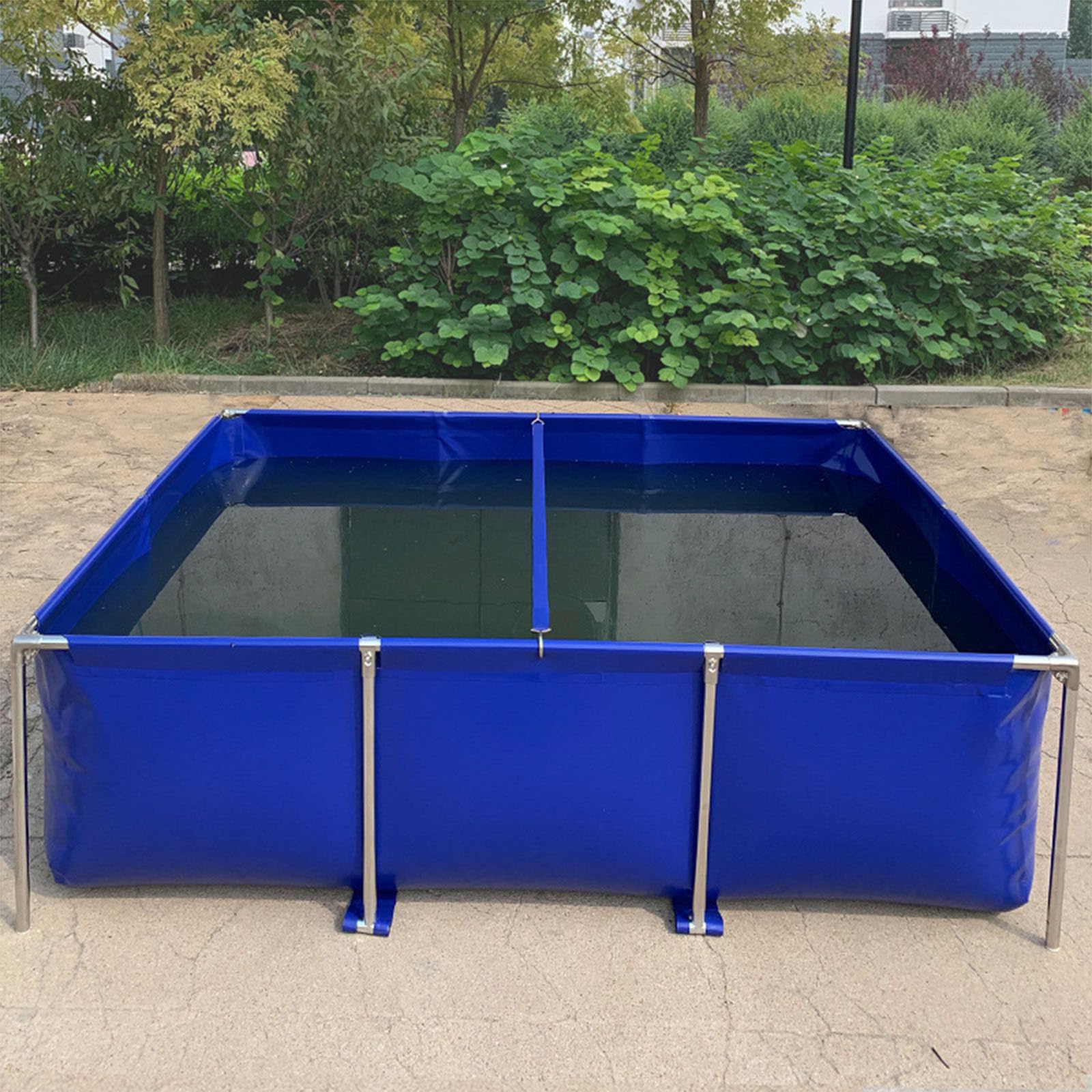 Lago Artificiale Fuori Terra in Tela con Telaio in Acciaio, Valvola di Scarico, Piscina Acquario Blu, Laghetto per Carpe Koi, Serbatoio Pieghevole per L'acqua, Vasca Espositiva,001,1m*0.6m*0.3m
