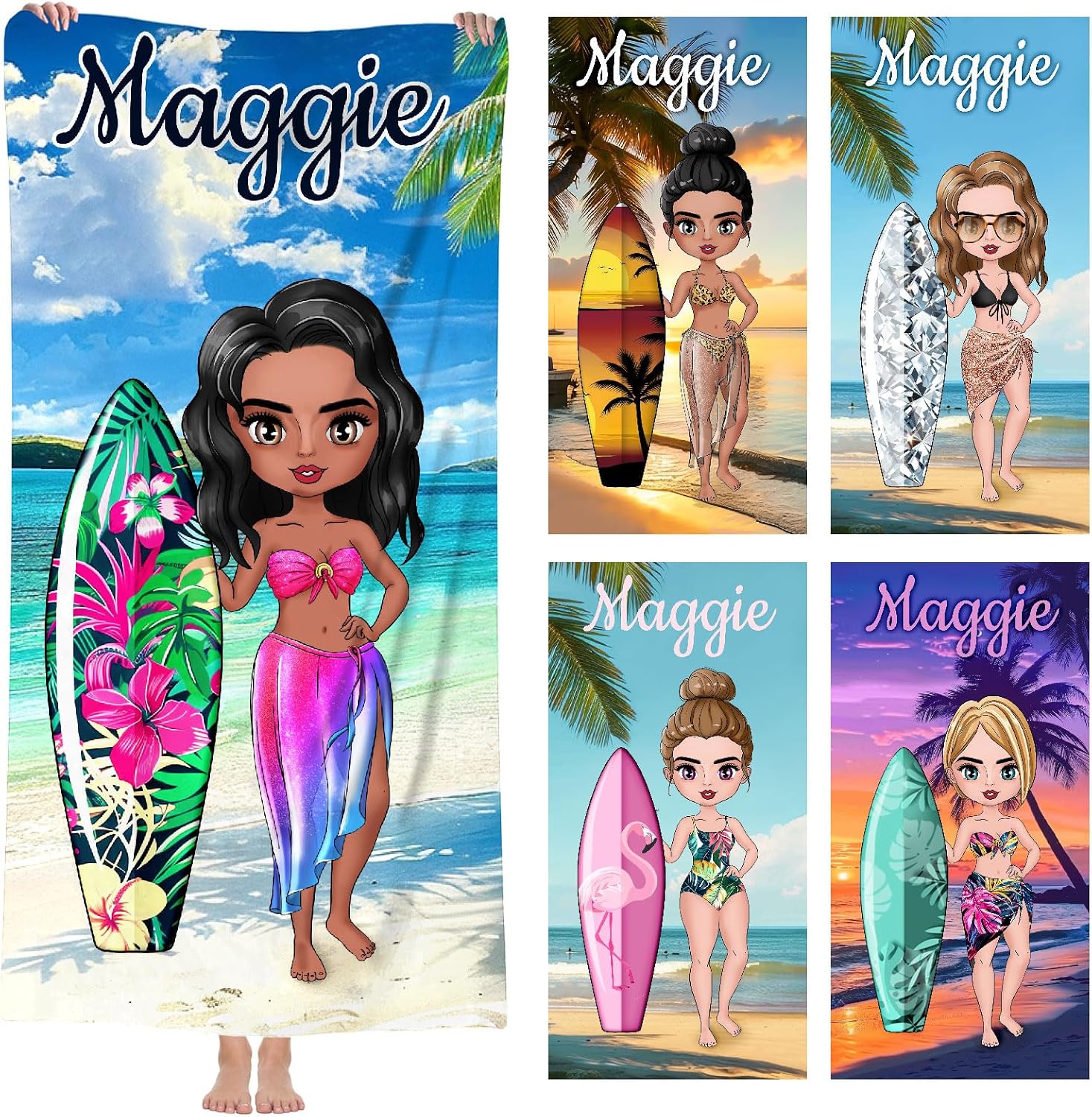 Personalized Microfiber Beach Towel - Custom Name Extra Large Quick Dry Towel 90x180cm