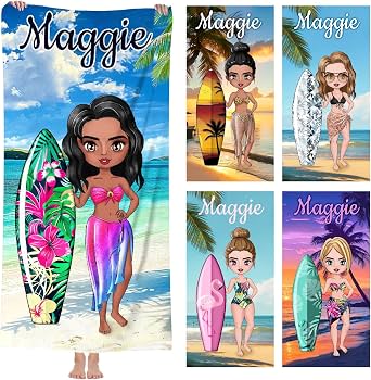 Personalized Beach Towel – Custom Name With Dalmatian Dots & Rainbow Text, Quick-Dry Microfiber - View #11