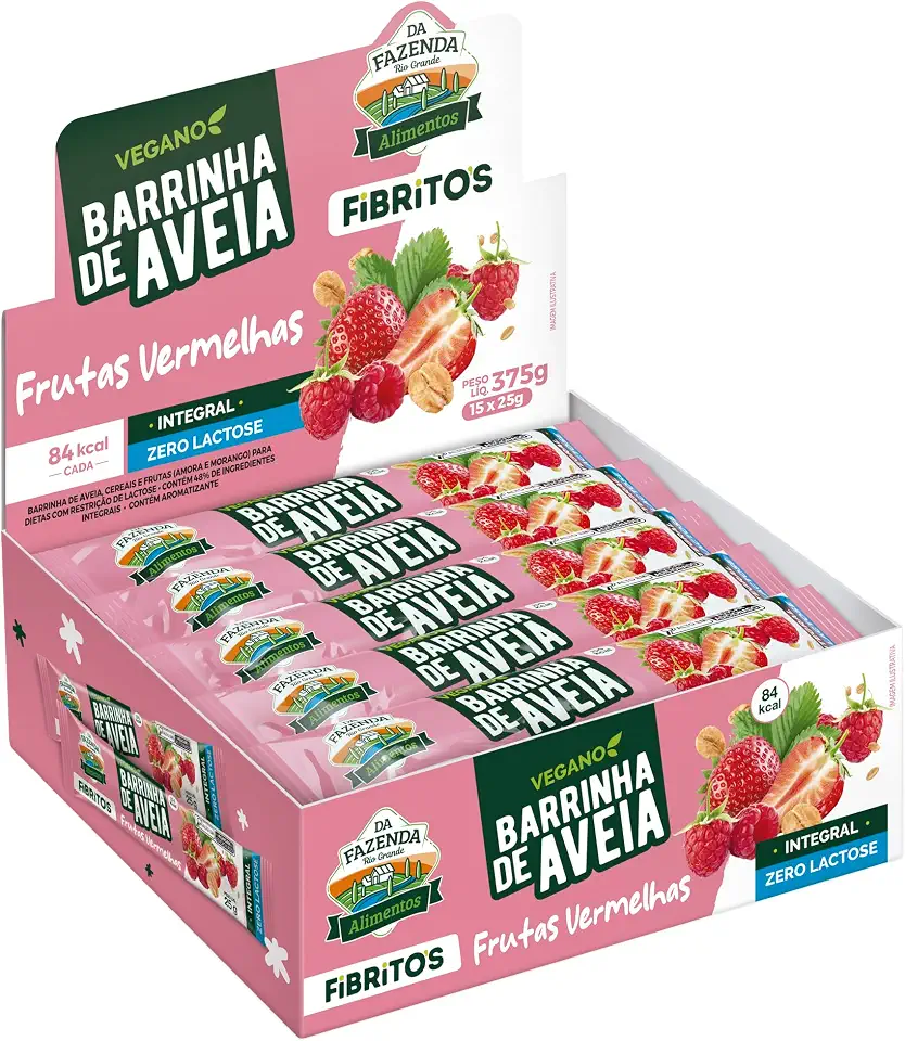 Biosoft Barrinha De Aveia - Frutas Vermelhas 25g. Display com 15 unidades