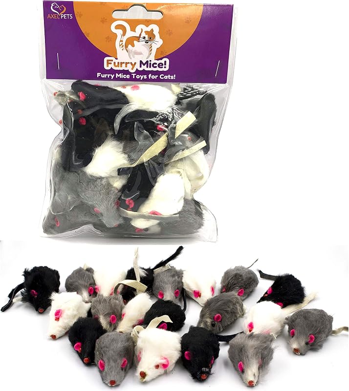 20 Ratones Peludos con Hierba Gatera y Sonido de Sonajero Hechos de Piel de Conejo Real Juguete Interactivo de Ratón para Gato, Paquete de 20 Ratones