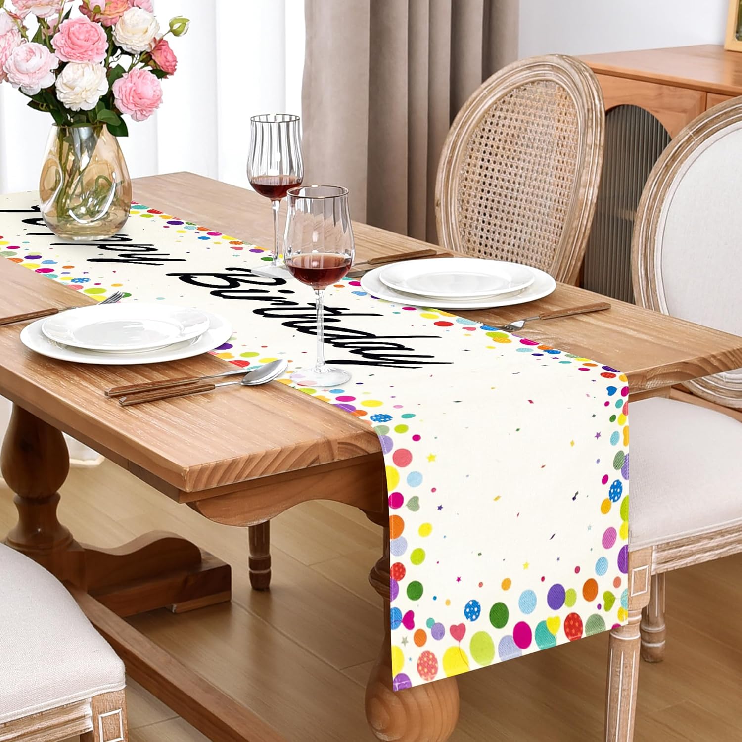 EEIVS Happy Birthday Table Runner Polka Dots Table Runners
