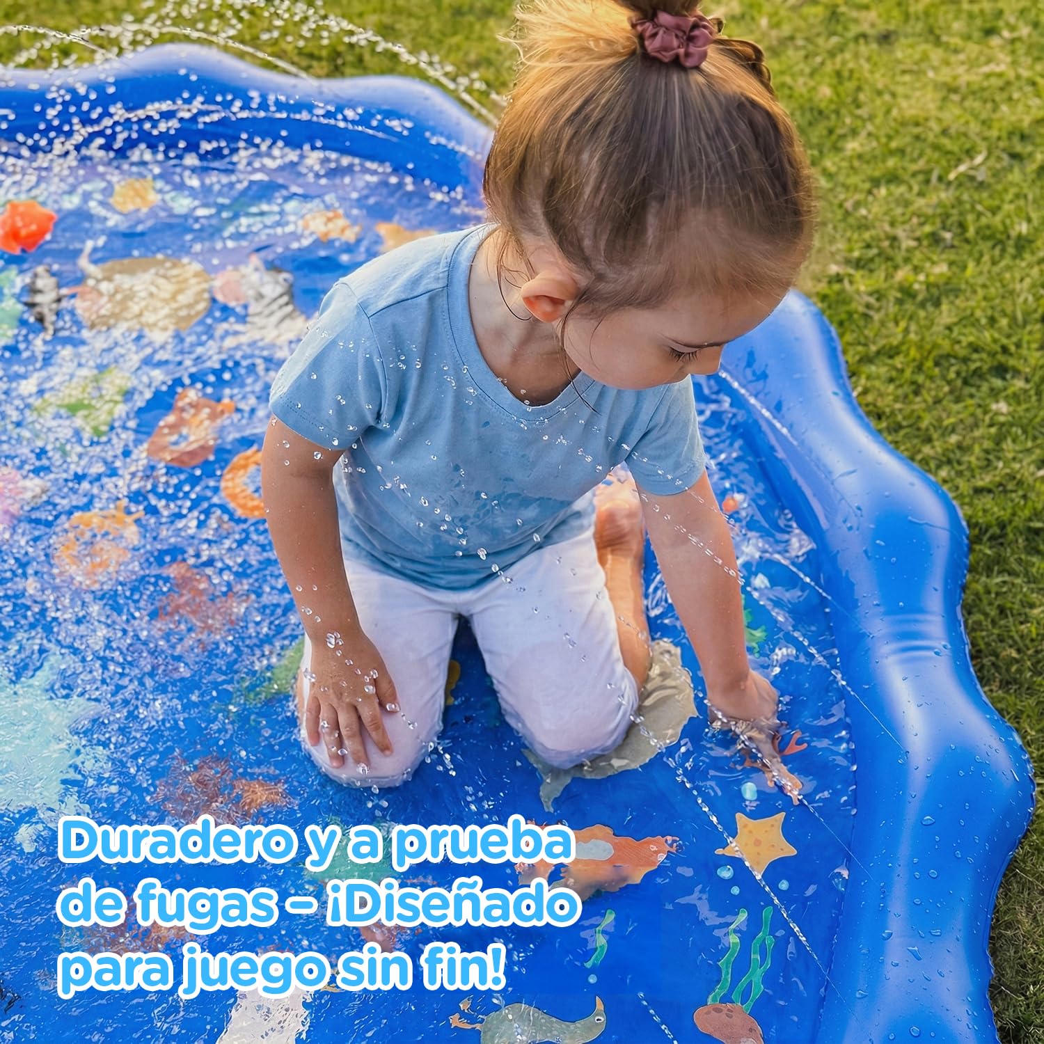 KiddoSpace Splash Pad para niños: alfombra acuática antideslizante para exteriores con diseños educativos, divertida actividad de verano en el jardín para bebés y niños, incluye kit de reparación y ta