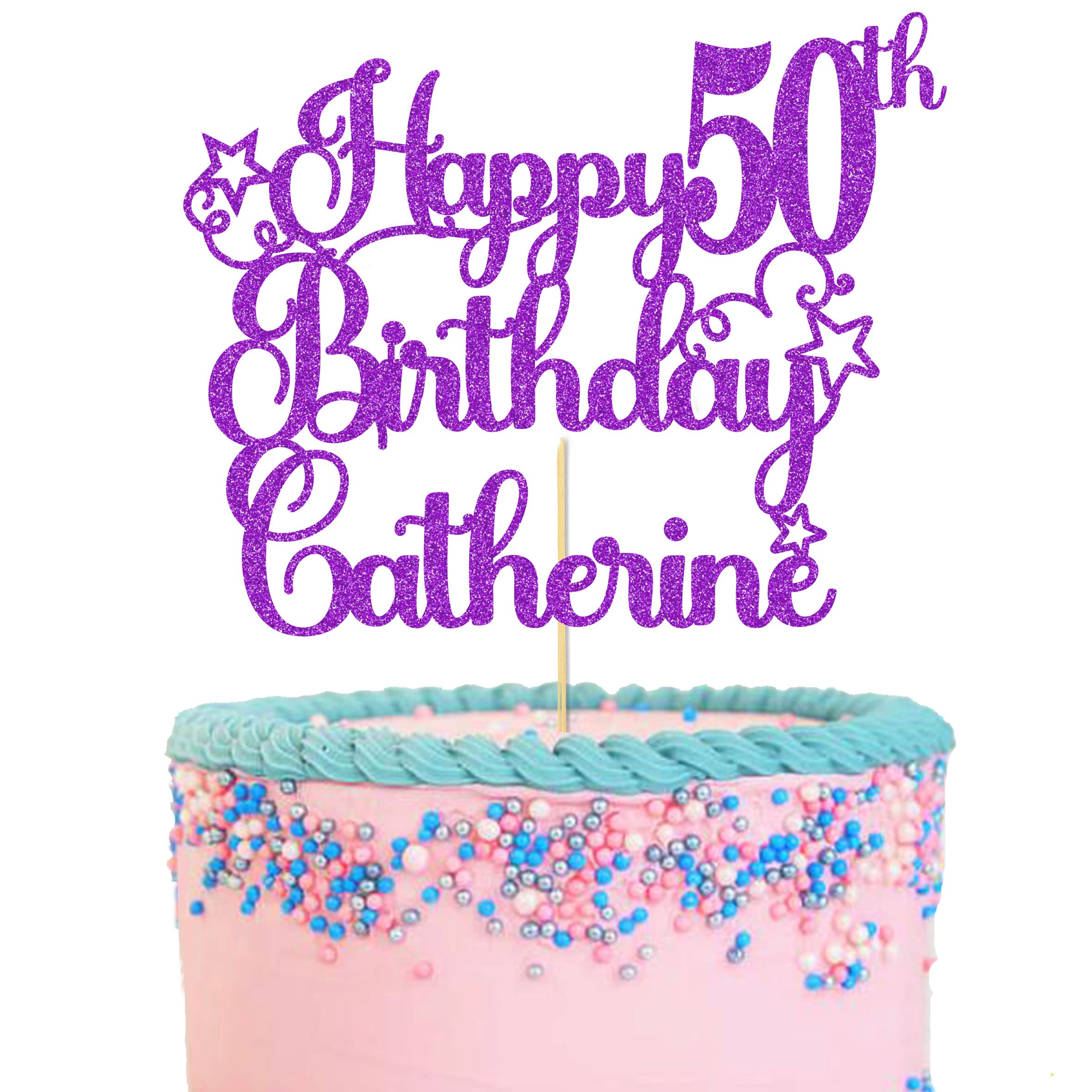 GuteGifts Personalised Birthday Cake Topper | Custom with Any Name Any Age Swirly Stars Party Decoration | Multicolour Glitter 13th 16th 18th 21st 30th 40th 50th 60th 70th 80th (Purple)