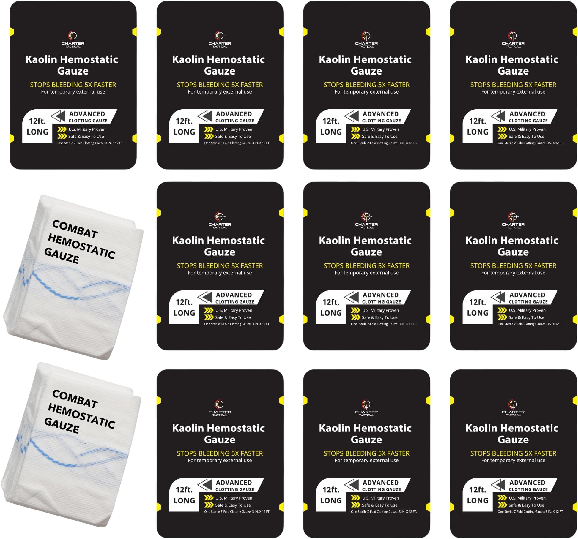 First Aid Advanced Quick Clot Combat Gauze - Flexible Hemostatic Gauze - Stop The Bleed kit Faster Wound Packing with Quick Clotting Medical Gauze - Survival Kit Supplies - 3" x 12.5' (CT-GAUZE10)