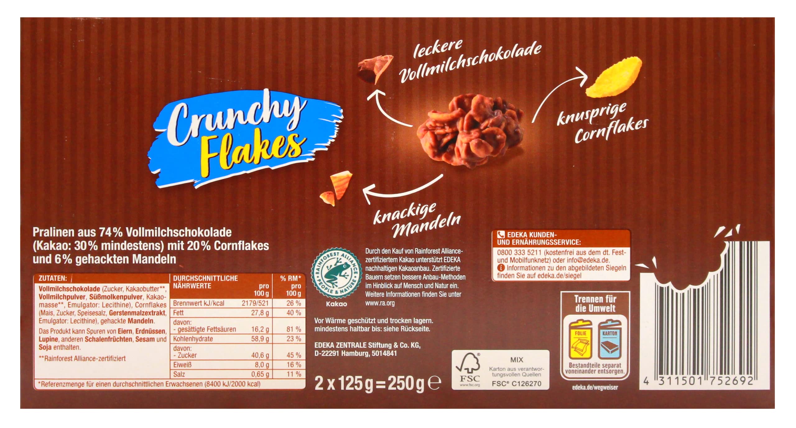 Gut & Günstig Crunchy Flakes Pralinen aus 74% Vollmichschokolade, 18er Pack (18 x 250g)