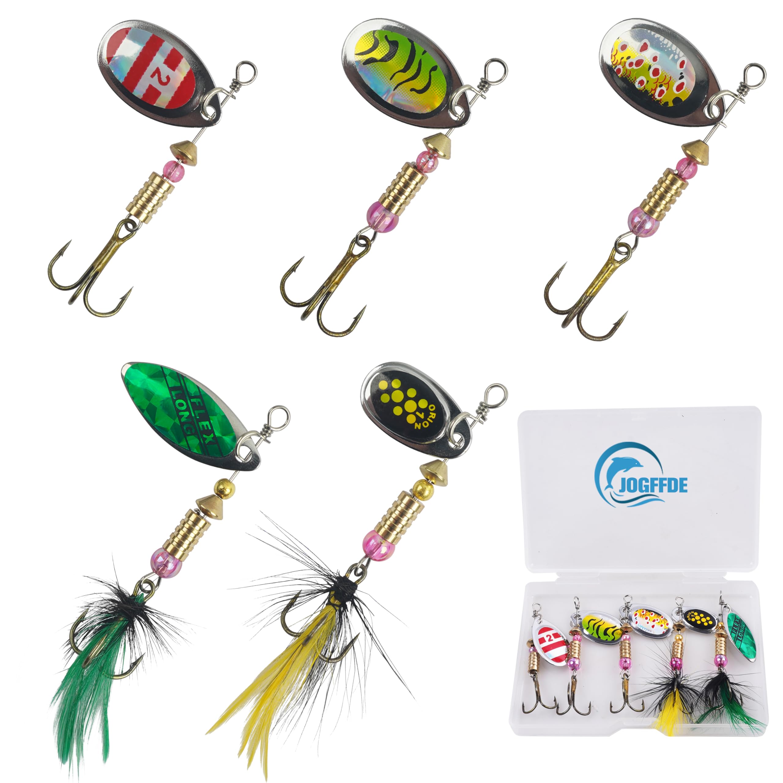 Fishing Lures Spinnerbait Kit, Rooster Tail Fishing Lures Inline Spinner Baits Trout Spoon Hard Metal Spinnerbaits with Treble Hooks for Bass Trout Salmon Saltwater Freshwater