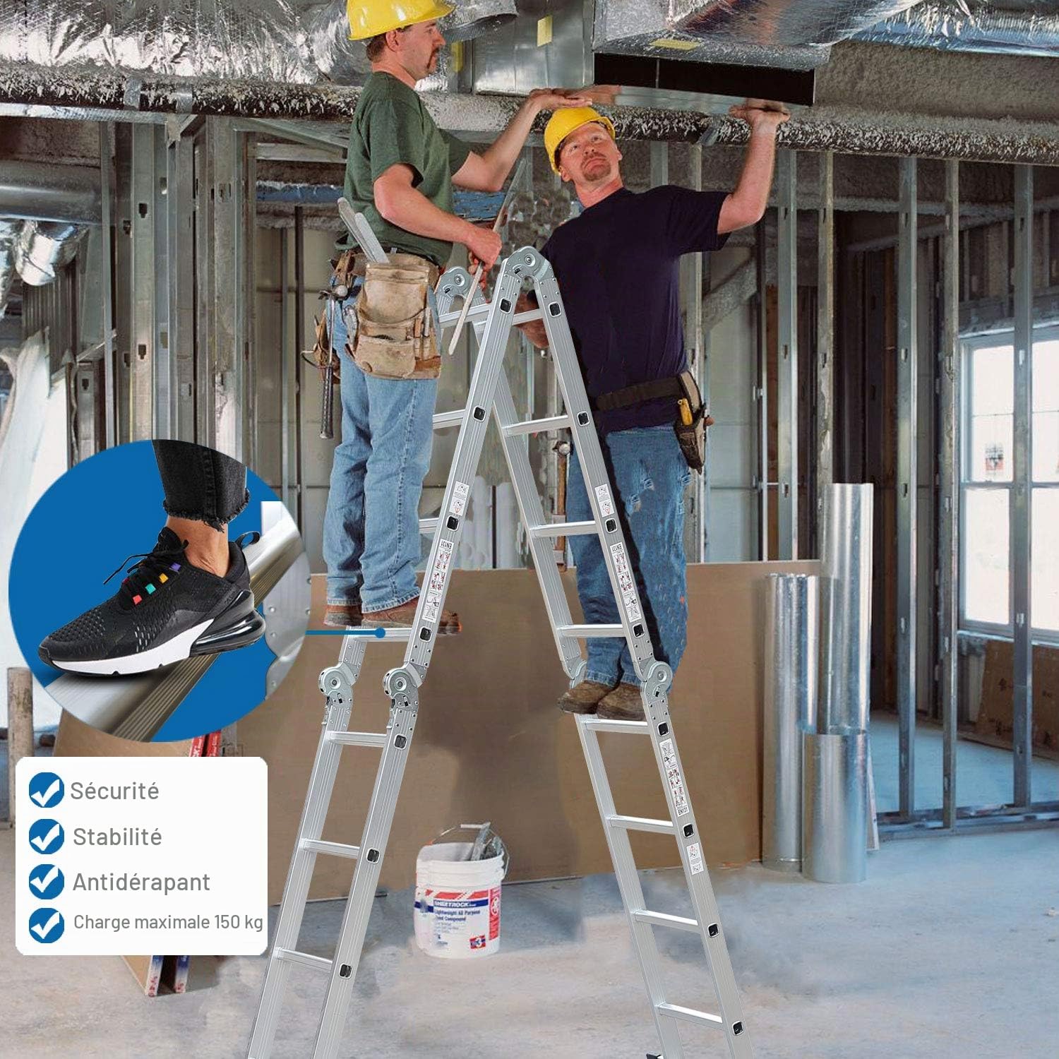 Todeco 6 en 1 Échelle Pliante, 4.7m Télescopique Aluminium Multifonction