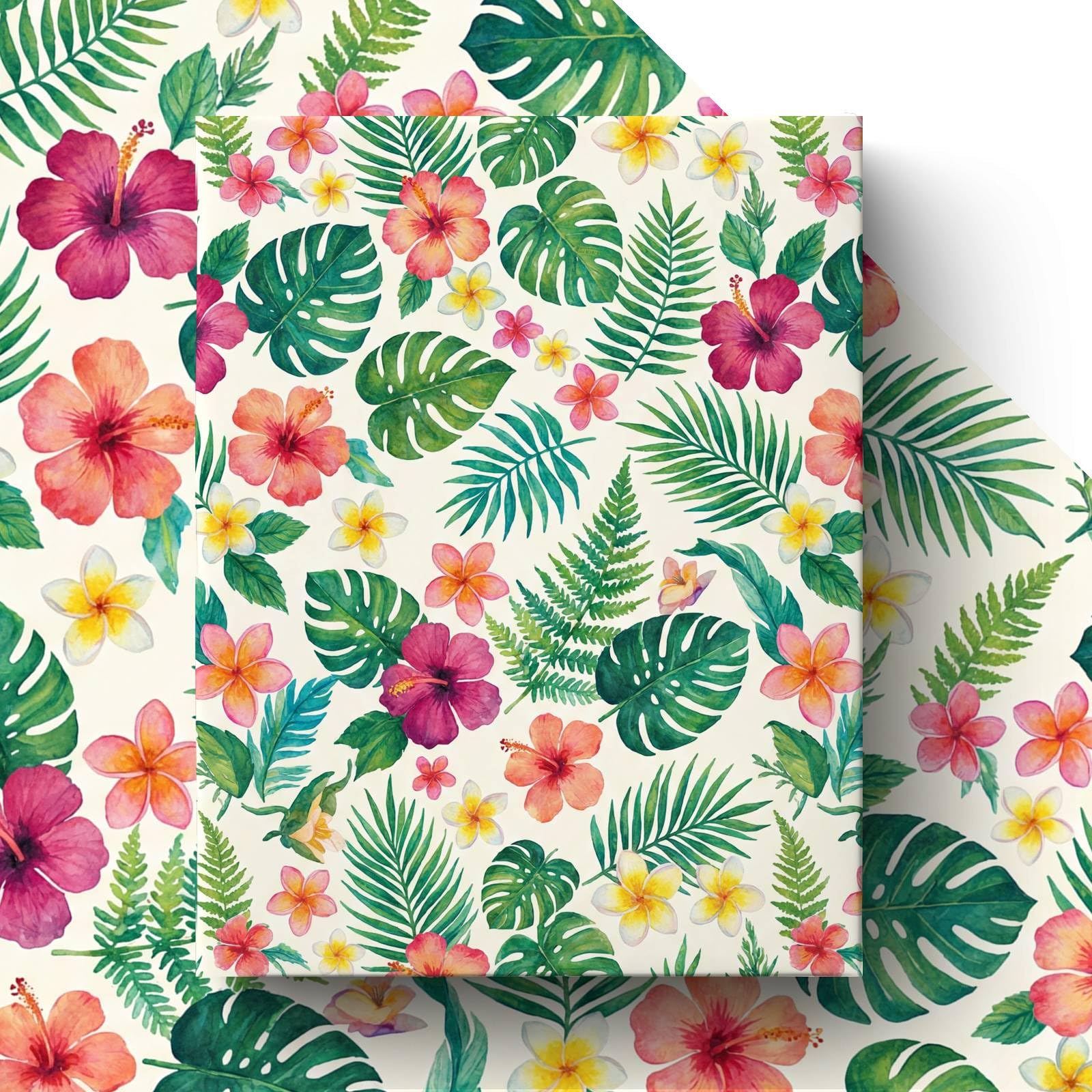 GleeWrap Hawaiian Wrapping Paper, Tropical Plant Floral Palm Leaf Pattern Gift Wrap for Birthday, Summer Party, Weddings, Baby Shower& Craft Decoration,50 x 70 cm,4 Sheets Per Pack