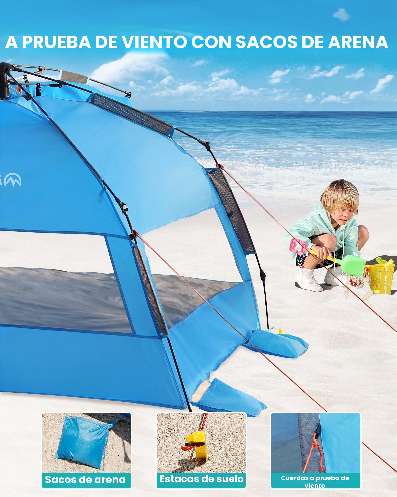 OutdoorMaster Tienda de campaña de Playa desplegable para 3 a 4 Personas, tamaño XL, fácil de Instalar, toldo de Playa portátil, Plegable, con protección UV UPF 50+, tragaluz extraíble, tamaño