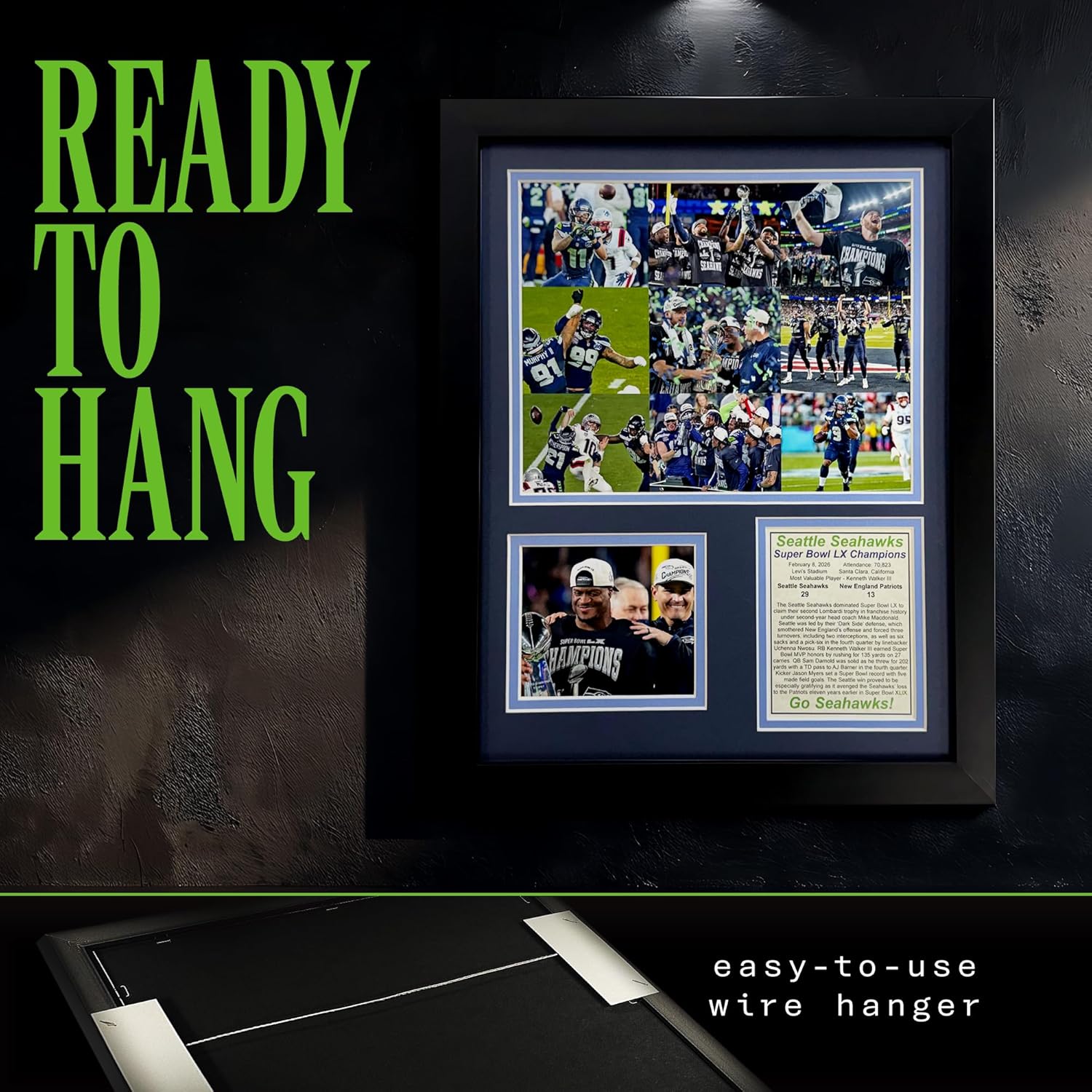 Legends Never Die 2025 SB LX Champions | Collectible Seattle Football Memorabilia | Framed Picture & Photo Collage Gift, Man Cave Wall Art, Home & Room Decor | 2 Sizes & 2 Styles (Mosaic, 12"x15") - Image 6