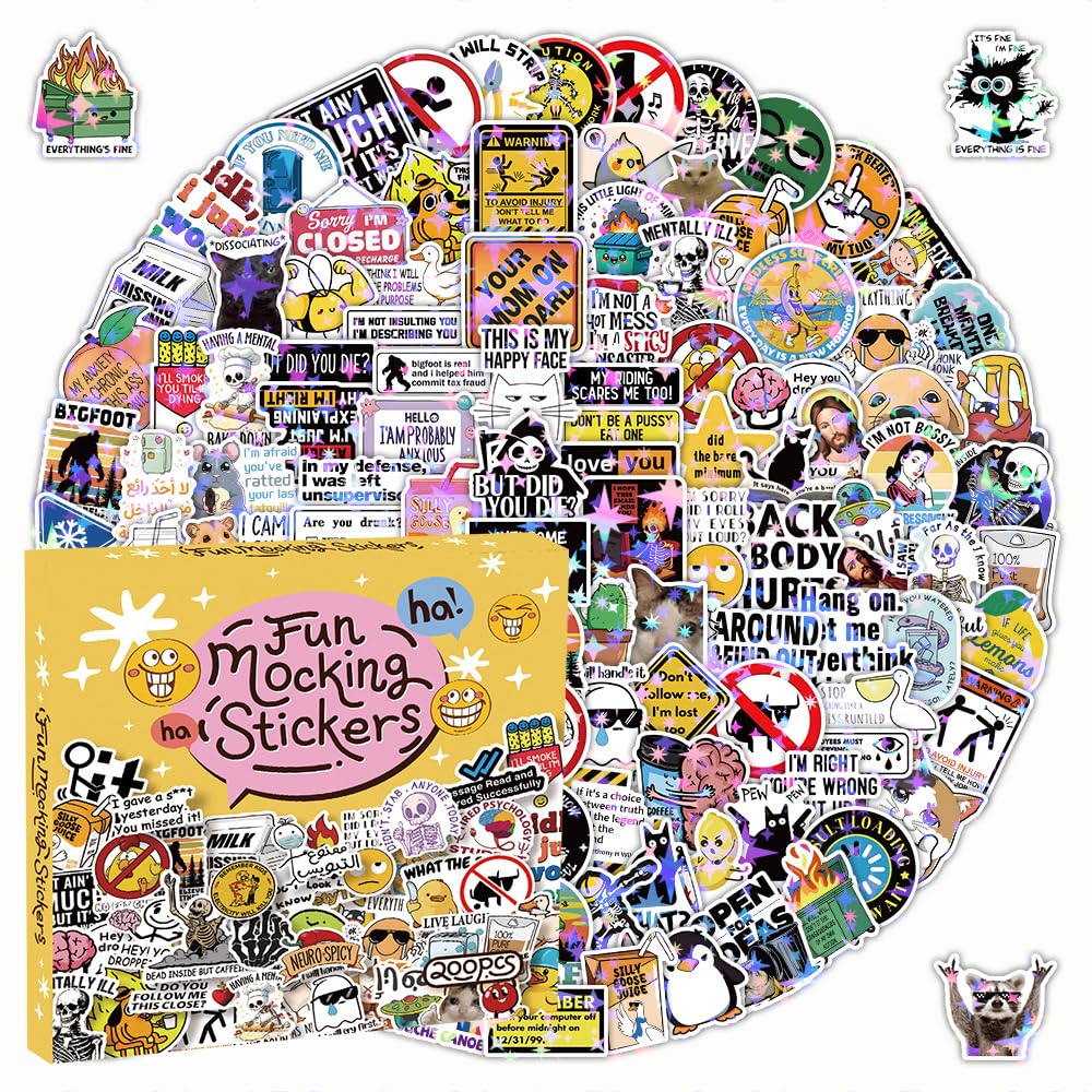 Lylsdsb Funny Meme 200Pcs Sarcastic Humor Stickers Funny Quote Vinyl Decals For Laptops Skateboards Luggage Helmets Bikes And Phones Fans Lovers And Sassy Vibe Enthusiasts