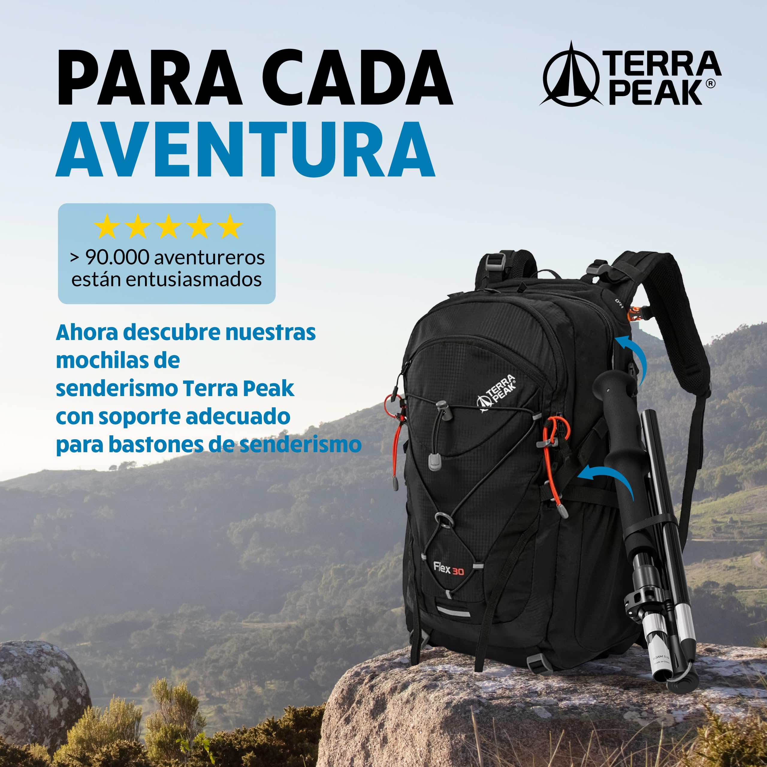 Terra Peak® Bastones de Senderismo (Plegables) telescópicos de Aluminio (ultraligeros, Extensibles) - Palos Trekking, Nordic Walking y Trail Running para Hombre y Mujer (con Toalla Gratis)
