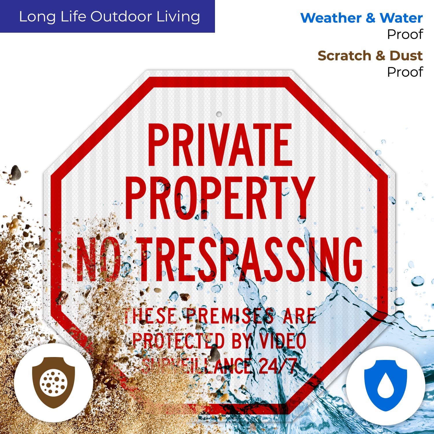 Private Property No Trespassing, Protected by Video Surveillance, 24x24 Inches, 3M EGP Reflective .080 Aluminum, Fade Resistant, Indoor/Outdoor Use, Made in USA
