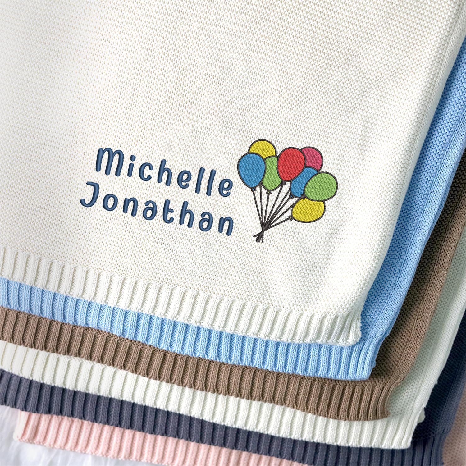 Personalized Baby Blankets, Baby Blankets Embroidered Name, Embroidered Baby Blankets for Boys Girls, Custom Baby Name Blankets, Cotton Knit Embroidery Blanket, (Color 05)