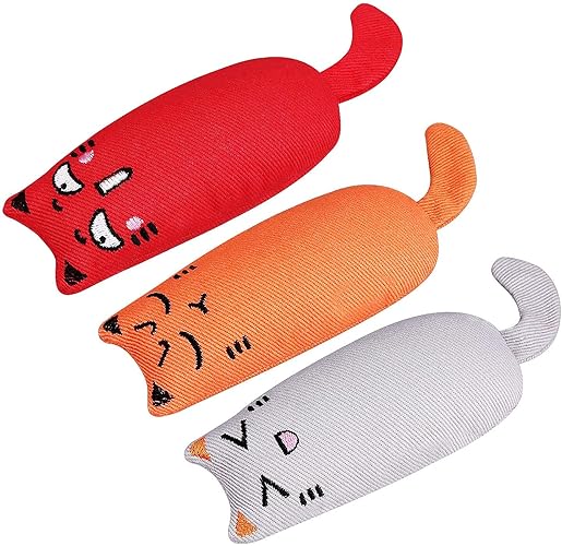 Bojafa Cat Catnip Toys For Indoor Cats Adult: 3 Pack Soft Kitten Teething Chew Toys Small Cat Kicker Toy Interactive Catnip Plush Toys Strong Catnip Pillow Pet Cute Cat Nip Teeth Cleaning Toys - 3 Pack