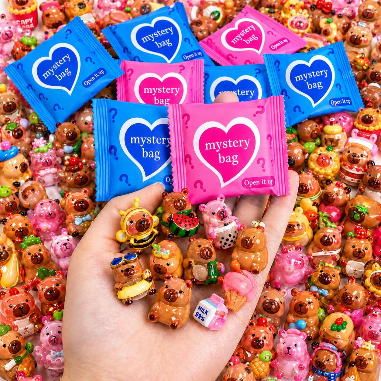 50 Pcs Capybara Mystery Box Blind Bags, Mini Resin Capybara Figures Surprise Toys, Partial Glow Mini Animal Figurines Collectible Set, Mini Toys for Kids DIY Fairy Garden Decor Party Favors