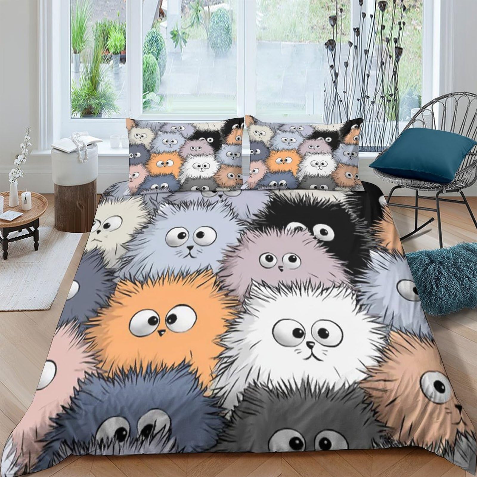 Ctjqhvkz Style-8 3D Printed Fluffy Cat Cartoon Fitted Sheet Microfiber Soft Breathable Colorful Animal Bed Cover For Bedroom Guest Room Decor Single（135X200cm）