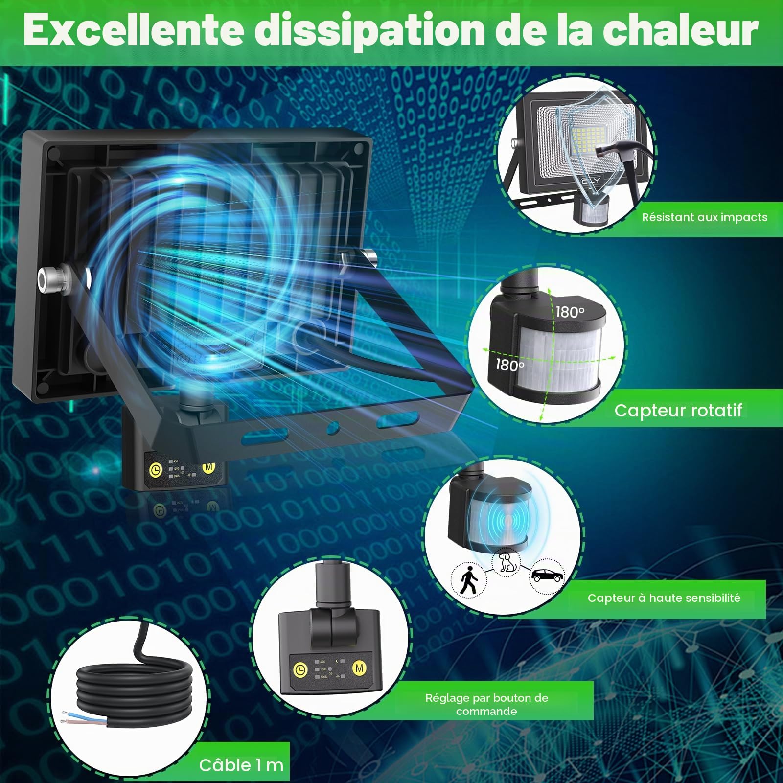 CLY Projecteur Extérieur LED avec Détecteur de Mouvement 35W, 3000LM Spot LED Extérieur Blanc Froid Éclairage Exterieur avec Detecteur 6500K Lampe LED Détecteur de Mouvement IP66 pour Garage, Jardin