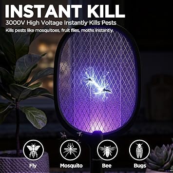 2 Pack Electric Fly Swatter Rechargeable Bug Zapper Racket, Max 4500V-Black