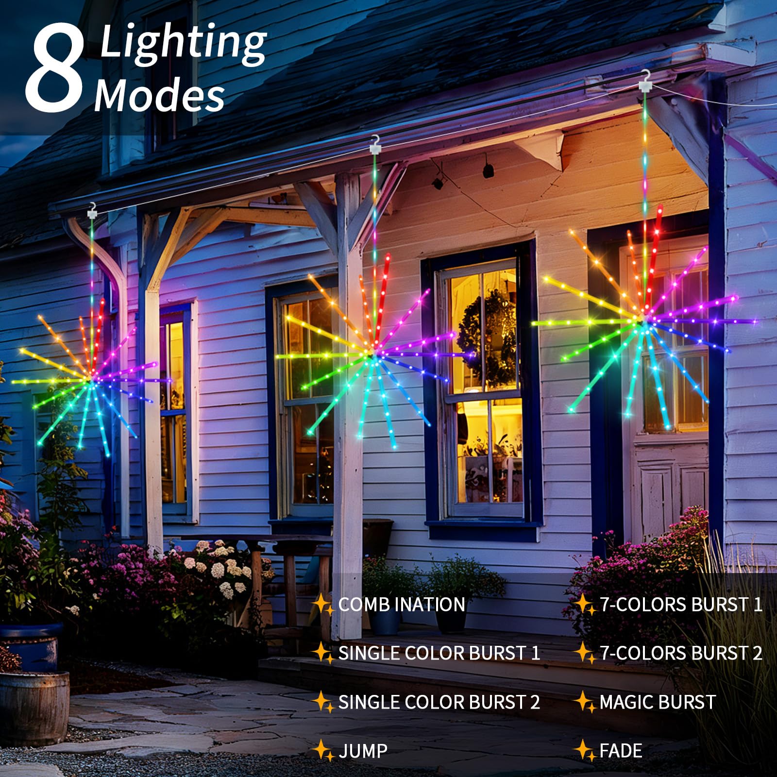 2500mAh RGB Luci solari da giardino per esterni 3 Stücke Farbwechsel Fuochi d'artificio da Giardino Esterno mit Wasserdichte Teleaufladbare Timer Hangende luci solari per fuochi d'artificio für Gazebo