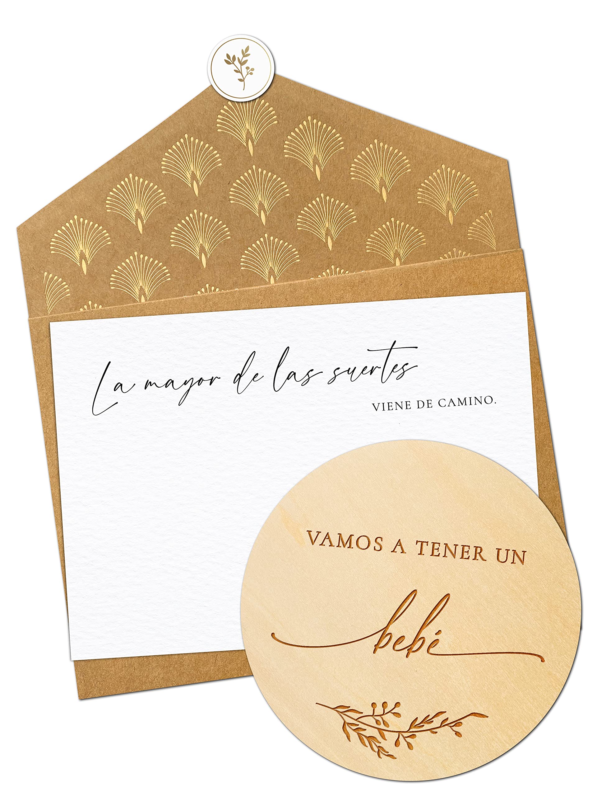 Joli CoonTarjeta de madera Vamos a tener un bebe con sobre desplegable y sello - Anunciar embarazo abuela