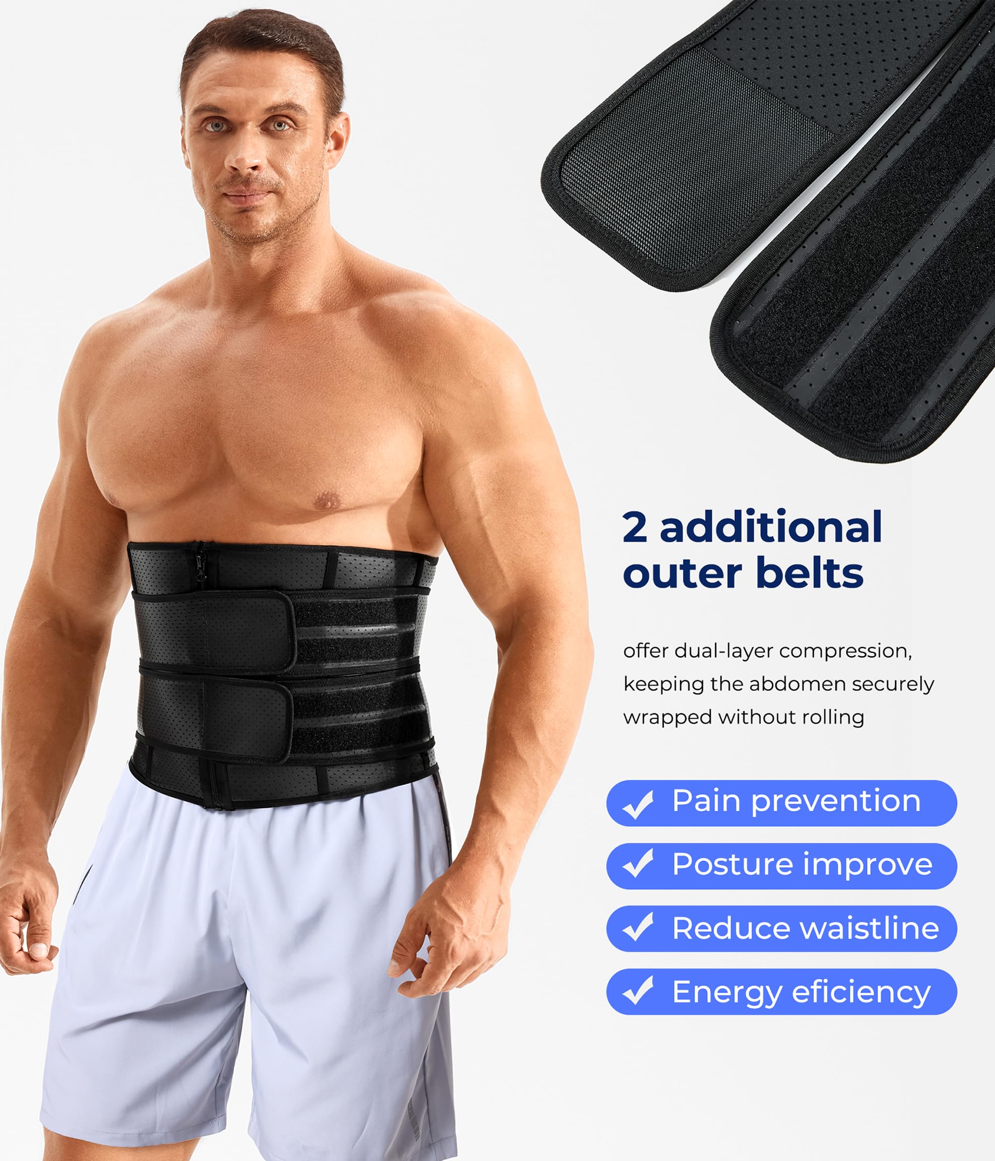 TAILONG Entrenador de cintura para hombre, faja reductora de sudor, fajas para hombre, faja moldeadora de estómago para entrenamiento