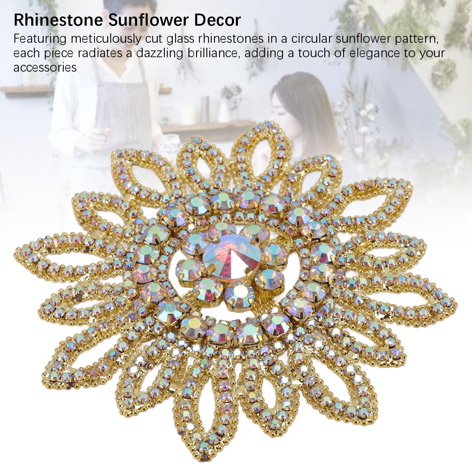 Glass Rhinestone Sunflower Round Flower Shape Decor with Circular Stereoscopic Appearance, Dazzling Brilliance for Clothing Shoe Bag Jewelry Decoration — view 7