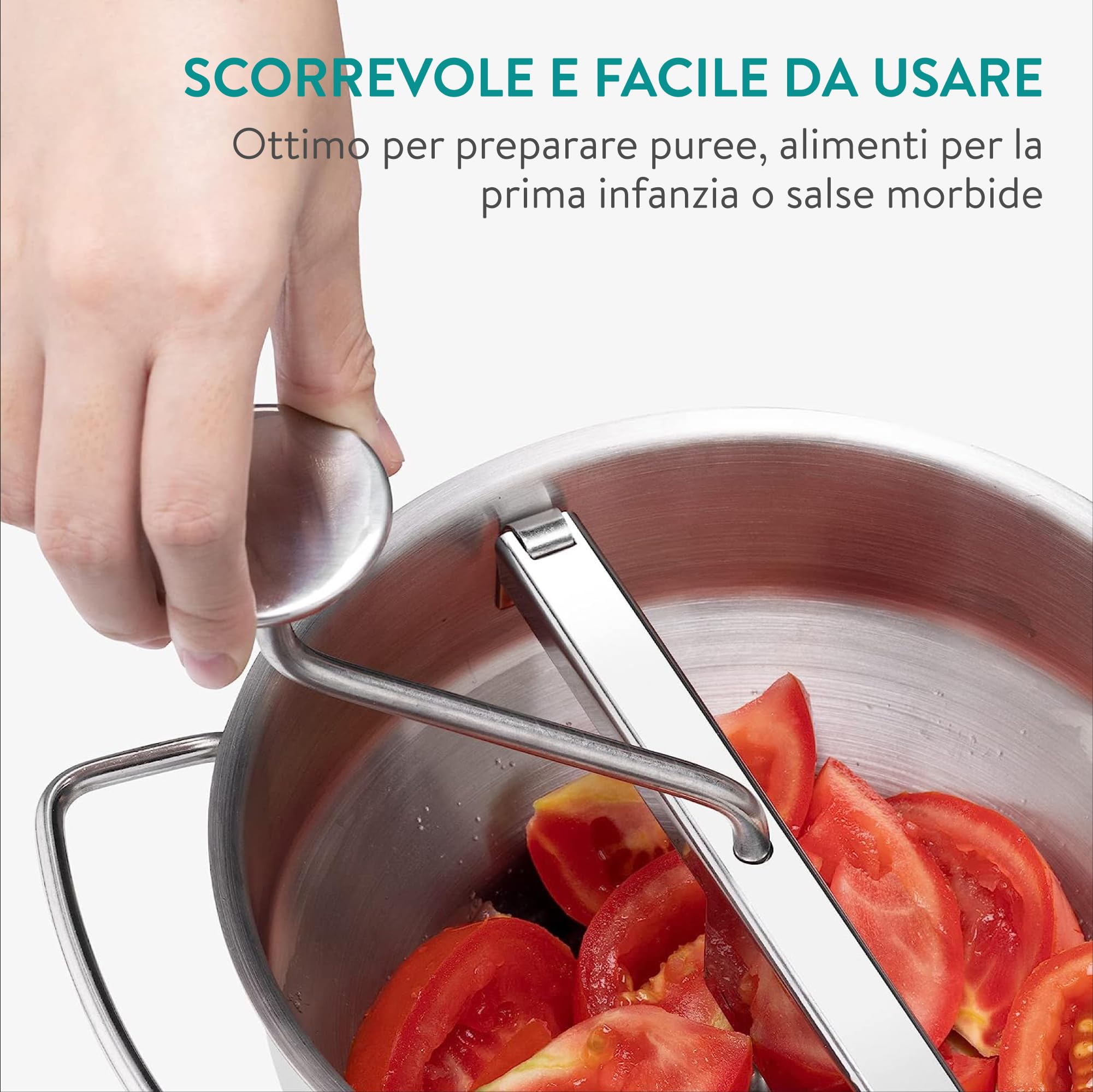Navaris Passaverdure Manuale in Acciaio Inox Ø 20,5 cm - Passapomodoro Manuale e Passaverdura - Passa Verdure a Mano con 3 Dischi - Passatutto per Frutta Purè Salse Zuppe Vellutate
