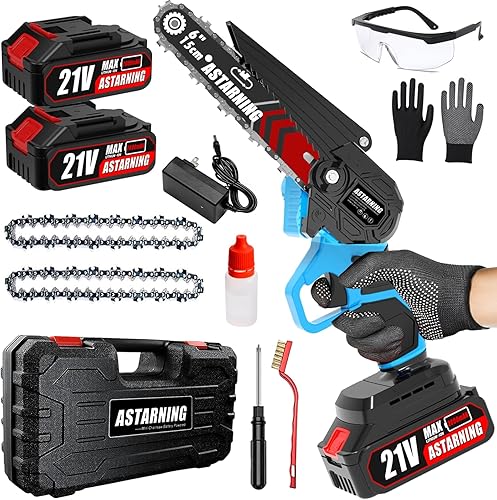 Mini motosierra inalámbrica de 6 pulgadas, pequeña motosierra alimentada por batería, motosierra eléctrica portátil de mano de 21 V con 2 baterías