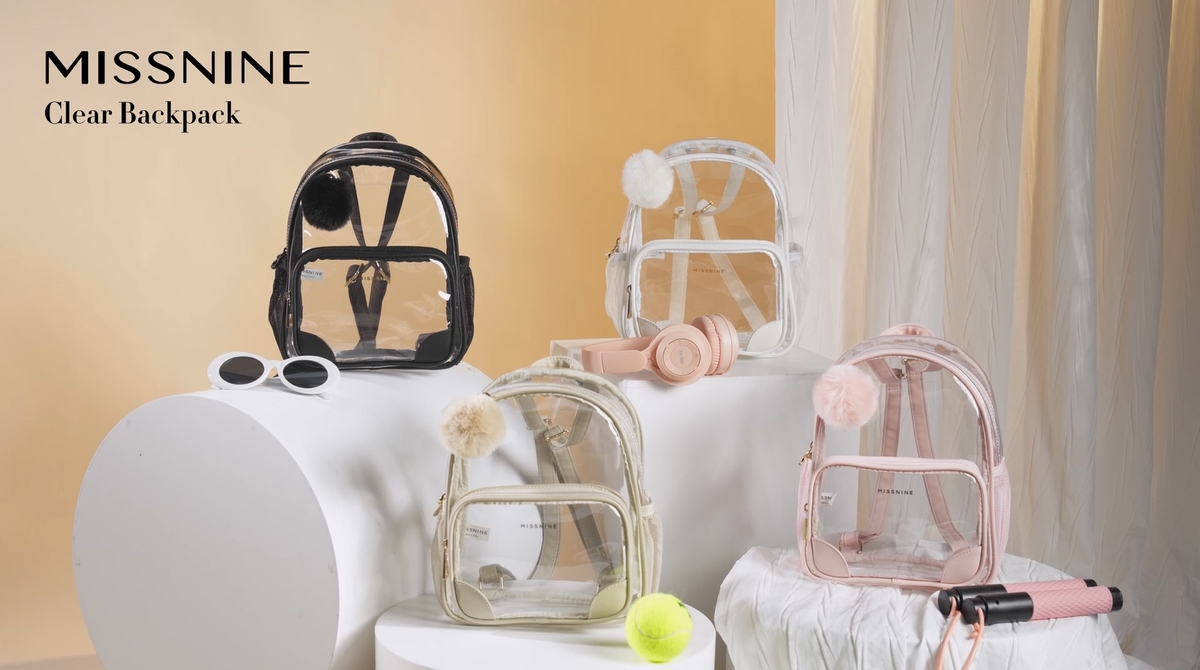 Mini Clear Backpack Stadium Approved Anti-theft Cute Pom-pom Ball PVC Cute Pink Clear Stadium Approved Mini Backpack - 12x12x6  main image 4