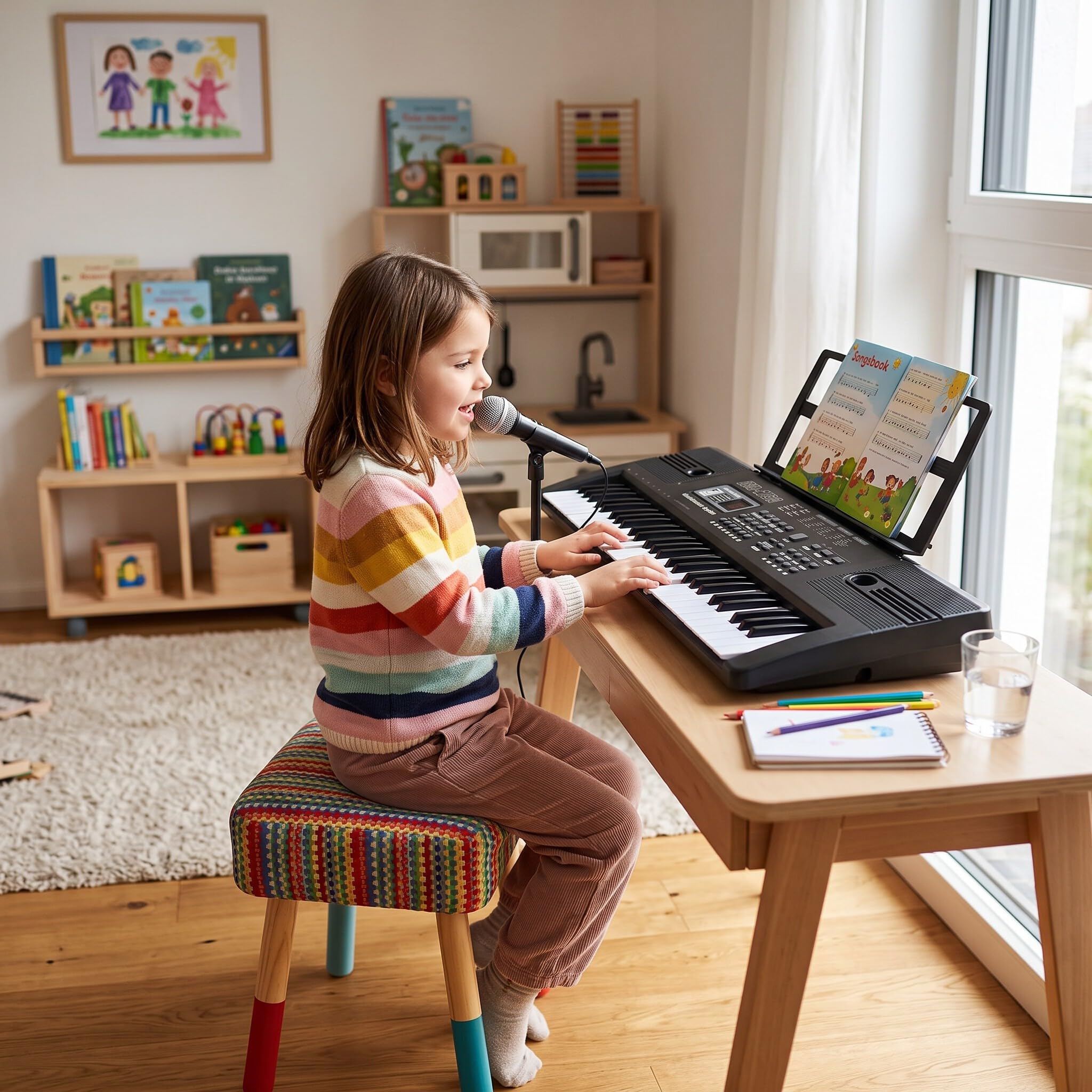 Clavier Piano 61 touches, Clavier Électronique Musique Clavier Portable Keyboard Piano pour Enfants Débutant avec Support & Microphone, Garçons et Filles