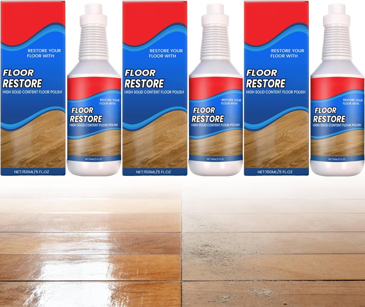 Floor Restore for Wood Floors: Floor Clean Restorer & Polish for Tile, Shine Wood, Laminate, Vinyl, Bamboo - Quick-Drying Flooring Protection Agent (5, 150 ml)