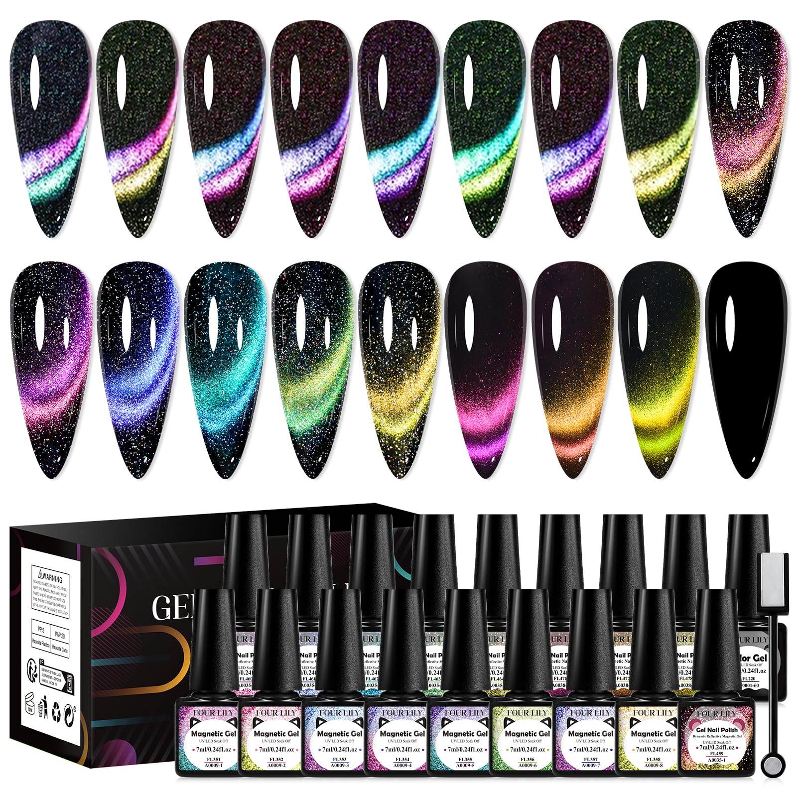 Amazon.com: Four Lily Cat Eye Gel Nail Polish Set, 18 Colors